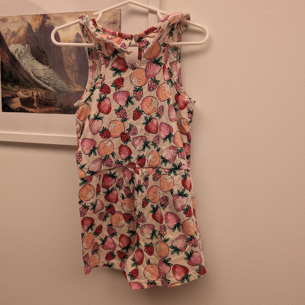 H&M 3/4T knit shorts romper fruit cartoon print ruffle neckline sleeveless - Picture 2 of 3